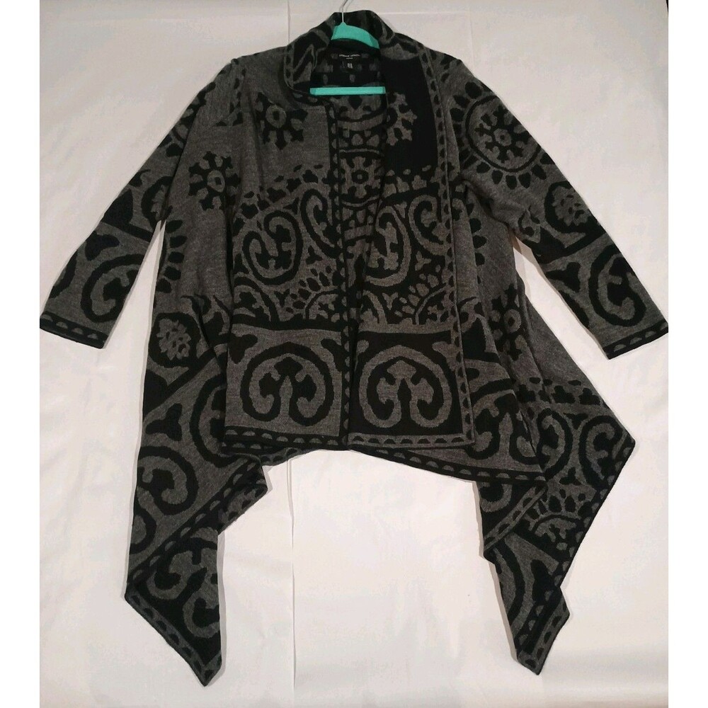Adrienne Vittadini 1X Wool Blend Drape Flyaway Art Sweater Cardigan Gray/Black